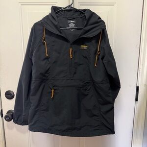 L.L. Bean Black Anorak Jacket with Orange Accents